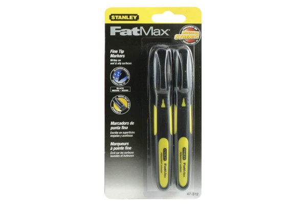 Набор з двох плоских маркерів FatMax® із загостреним наконечником і стійким чорним чорнилом STANLEY 0-47-312