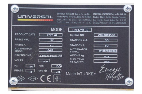 Дизельний генератор UNIVERSAL UND-YD 35 KVA