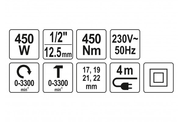 Гайковерт ударний мережевий YATO 1/2" 450 Вт 450 Нм 3300 об/хв + 4 головки і кейс