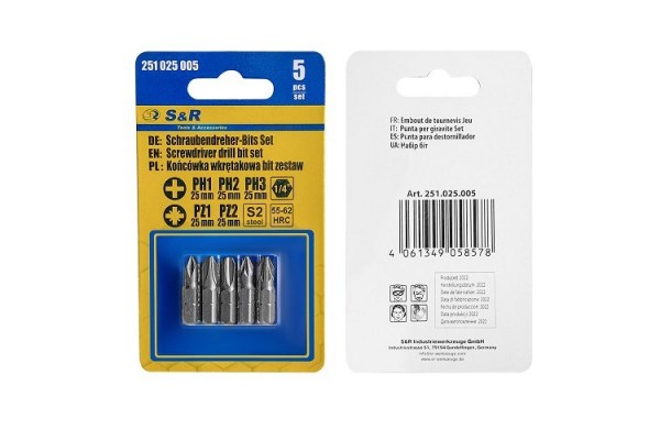 Біти S&R PH1-3+PZ1-2 x 25 мм 5 шт(251025005)
