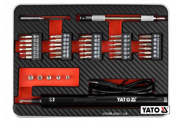 Викрутка акумуляторна з набором біт YATO Li-Ion 3.6В 450 мАгод LED-підсвітка HEX-1/4" 39 шт + кейс