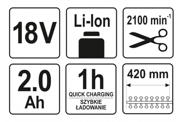 Кущоріз акумуляторний телескопічний YATO Li-Ion 18 В 2 Агод полотно 42 см ручка 1.8-2.8 м + зарядний пристрій