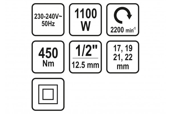 Гайковерт ударний мережевий STHOR 1/2" 1100 Вт 450 Нм + насадки 17, 19, 21, 22 мм