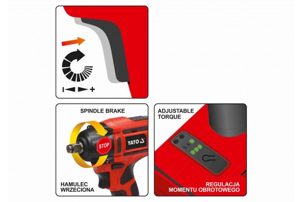 Гайковерт ударний акумуляторний безщітковий YATO Li-Ion 18 В 3 Агод 250 Нм 1/2" + кейс