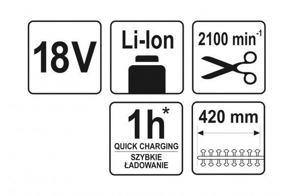 Кущоріз акумуляторний телескопічний YATO Li-Ion 18 В полотно 42 см ручка 1.8-2.8 м (БЕЗ АКУМУЛЯТОРА)