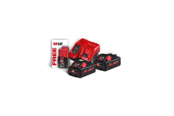 Енергокомплект акумуляторний Li-Ion MILWAUKEE, M18 HNRG-302 (+заряд.пристрій, 2 акум. M18 HB3(3Аг), 1 акум. M12 B2 2А