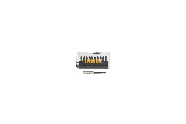 Біти IMPACT PRO 1/4\"/25мм, комплект 10шт: PZ1x2 / PZ2x5 / PZ3x2 + тримач, IRWIN