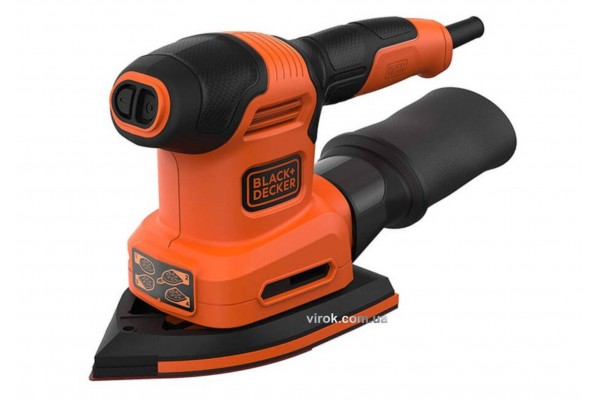 Шліфмашина 4-режимна Black+Decker 200 Вт 13000 об/хв зі змінними платформами і пилозбірником