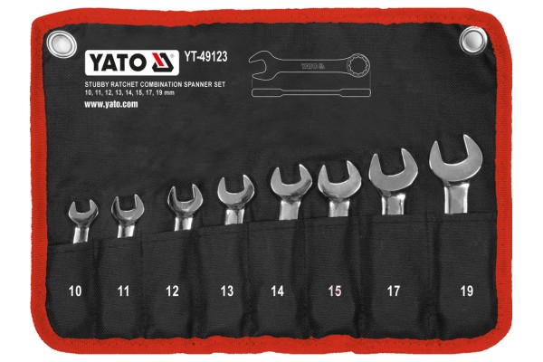 Клюі комбіновані короткі YATO з "тріскачкою"  Cr-V,  М10, 11, 12, 13, 14, 15, 17, 19 мм, 8 шт. [20]