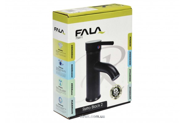 Змішувач води FALA для умивальника "RETRO BLACK 2" з кульовим регулятором