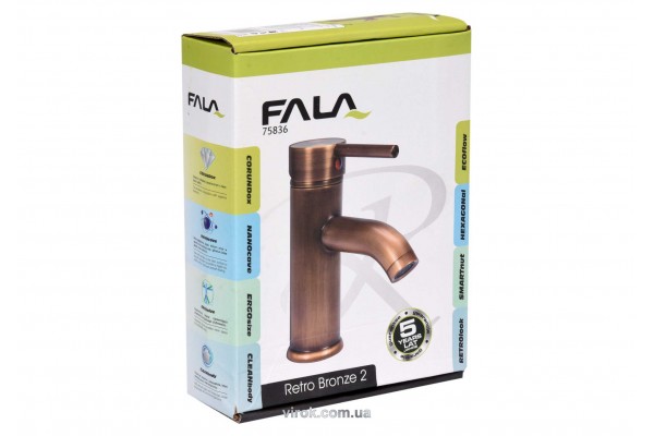 Змішувач води FALA для умивальника "RETRO BRONZE 2" з кульовим регулятором