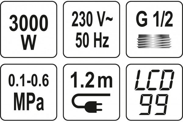 Нагрівач води з LCD-дисплеєм KALTA-3 FALA 3 кВт до 60°С 0.1-0.6 Мпа + душовий комплект