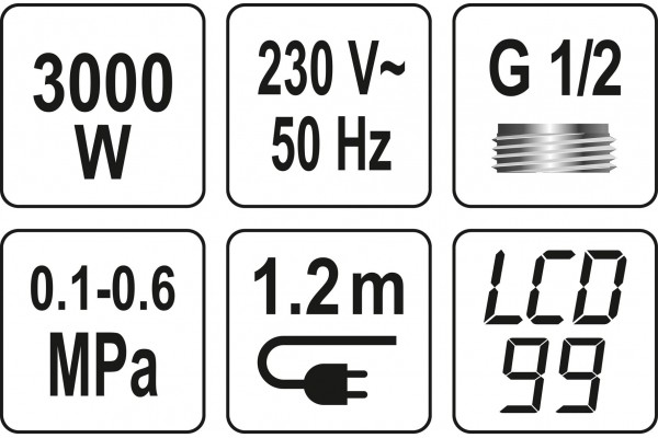 Нагрівач води з LCD-дисплеєм KALTA-4 FALA 3 кВт до 60°С 0.1-0.6 Мпа + душовий комплект