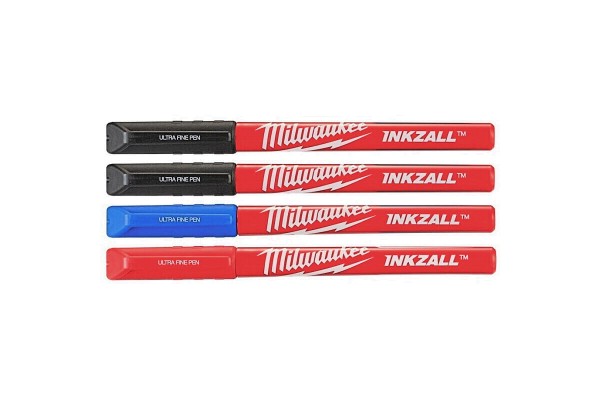 Набір маркерів Fine Tip InkZAll MILWAUKEE, синій/червоний/чорний/чорний, (4шт)