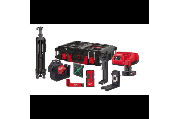 Нівелір лазерний 3D акумуляторний MILWAUKEE, M12 3PLKIT-401P (+зар. прист.,1акум.Х4Аг, кейс PACKOUT)