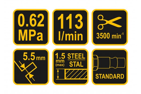 Ножиці пневматичні матричні VOREL 1/4" 3500 різ/хв 1.5 мм 0.62 Мпа 113 л/хв