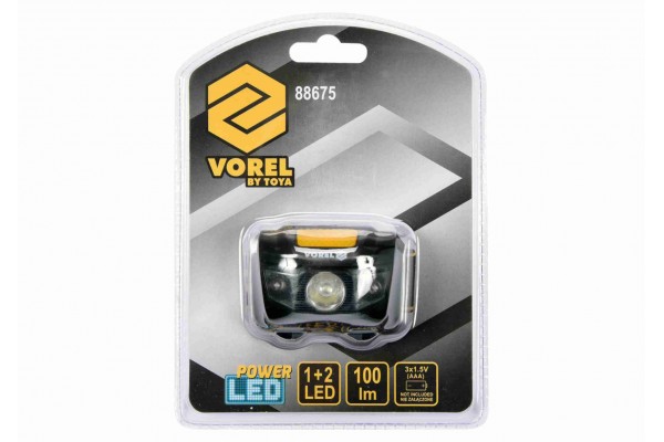 Ліхтар на чоло світлодіодний VOREL 1+2 LED 1 Вт 100 лм 55 x 47 x 29 мм 3 x ААА