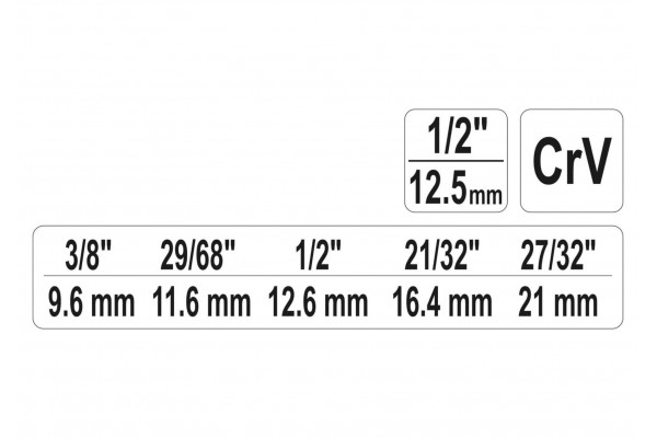 Ключ ступеневий YATO 1/2" до головок 3/8" 29/68" 1/2" 21/32" 27/32" Cr-V
