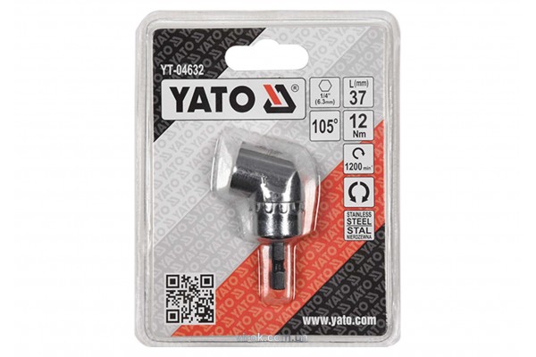 Кутовий тримач-адаптер YATO HEX - 1/4" 37 мм 12 Нм під кутом 105°