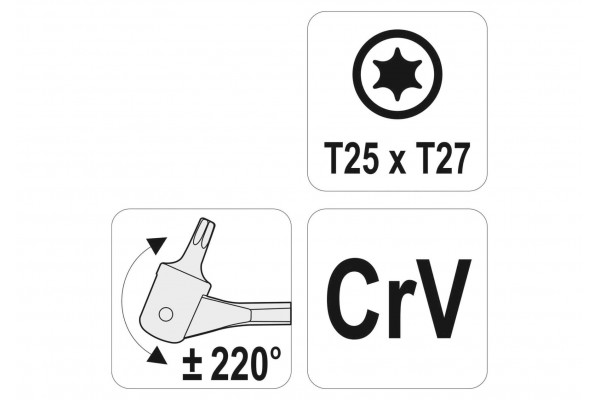 Ключ TORX двосторонній на шарнірах YATO Т25 х Т27 216 мм Cr-V