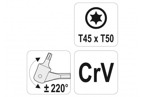 Ключ TORX двосторонній на шарнірах YATO Т45 х Т50 243 мм Cr-V