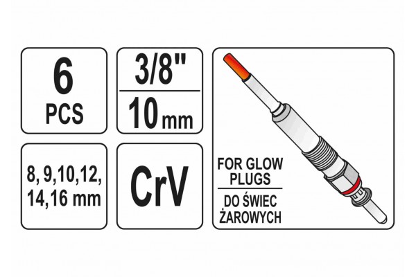 Ключі торцеві для свічок накалу на шарнірі YATO 3/8" 8-16 мм 6 шт + кейс