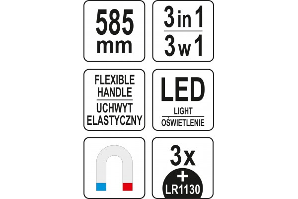 Схоплювач магнітний на гнучкому тримачі YATO 585 мм з LED підсвіткою