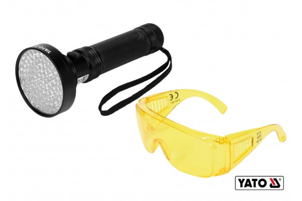 Ліхтар ультрафіолетовий з окулярами для перевірки банкнот YATO 100 LED 6 x AA 395 нм
