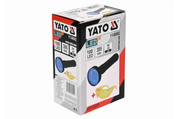 Ліхтар ультрафіолетовий з окулярами для перевірки банкнот YATO 100 LED 6 x AA 395 нм