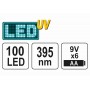 Ліхтар ультрафіолетовий з окулярами для перевірки банкнот YATO 100 LED 6 x AA 395 нм