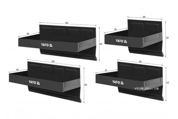 Полиці магнітні YATO L x W x H - 31/ 27/ 21/ 15.5 x 12 x 11.5 см 4 шт
