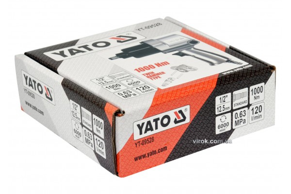 Гайковерт ударний пневматичний YATO 1/2" 1000 Нм 6.3 бар 120 л/хв