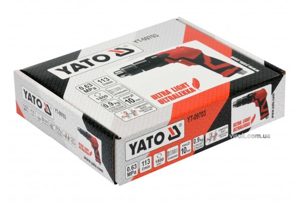 Дриль пневматичний YATO 1/4" 10 мм 1800 об/хв 113 л/хв