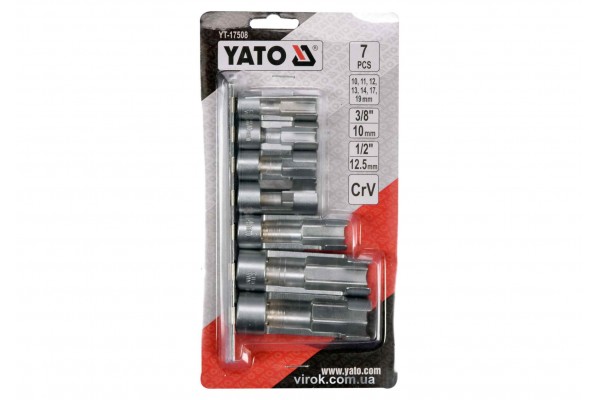 Головки торцеві відкриті для лямбда-зондів і датчиків YATO 3/8" і 1/2" М10-19 CrV 7 шт