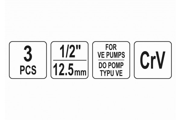 Головки торцеві для обслуговування інжекторних помп YATO 1/2" Cr-V 3 шт