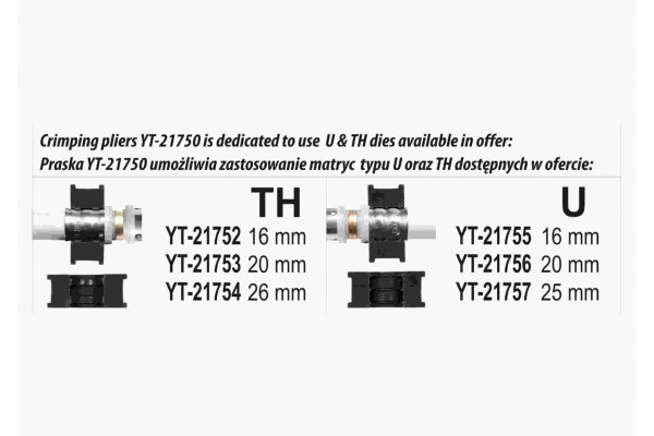 Прес-кліщі для труб YATO 53 см з насадками 3 шт