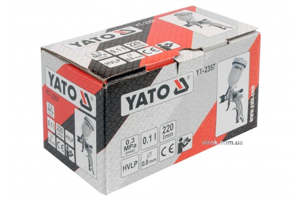 Пульверизатор YATO HVLP 0.8 мм з верхнім баком 0.1 л