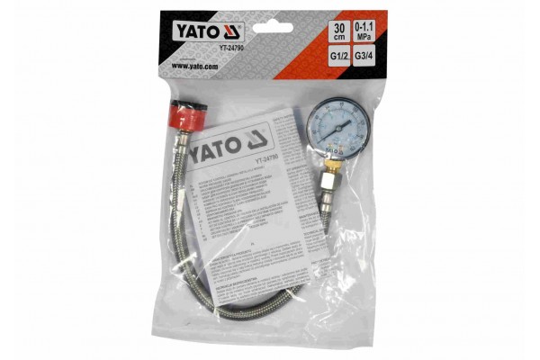 Манометр для вимірювання тиску води YATO 3/4" 1/2" шланг- 30 см 1.1 Мпа
