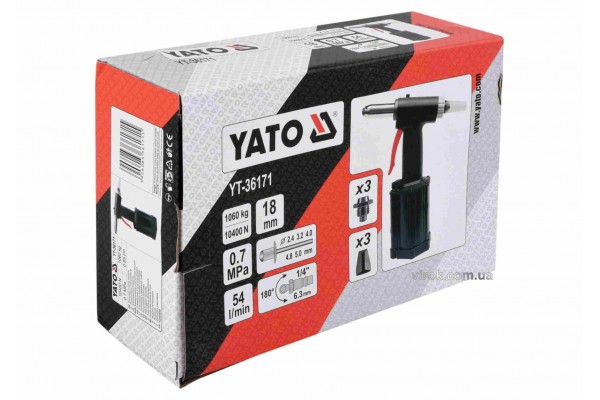 Пневмозаклепочник YATO для заклепок 2.4-5 мм 54 л/хв