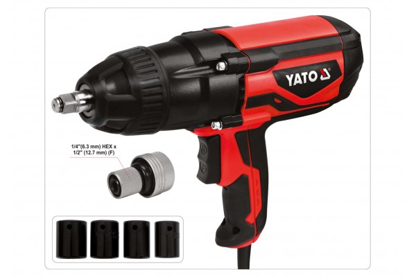 Гайковерт ударний мережевий YATO 1/2" 1020 Вт 600 Нм 2600 об/хв + 4 головки і кейс