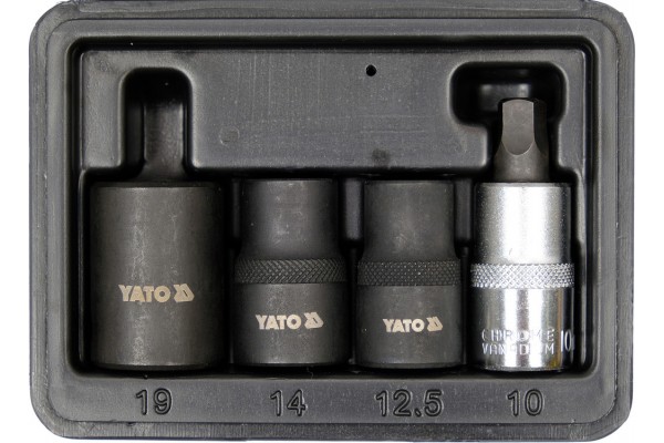 Головки 5-гранні для гальмівних супортів авто YATO: квадр-1/2", 12.5, 14, 19 мм біта- 10 мм, 4 шт