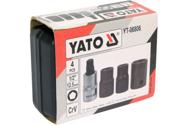 Головки 5-гранні для гальмівних супортів авто YATO: квадр-1/2", 12.5, 14, 19 мм біта- 10 мм, 4 шт